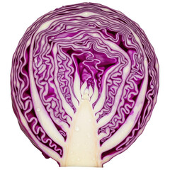 Fototapeta premium Half red cabbage cut open showing interior texture isolated on transparent background