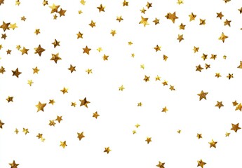 Gold star confetti scattered on white background (5)