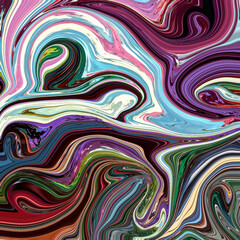 Fluid swirl of multicolored abstract waves with deep contrasts and motion, ideal for modern art, textures, and vibrant digital design. Fluid, Abstract, Multicolor, Modern, Dynamic.

