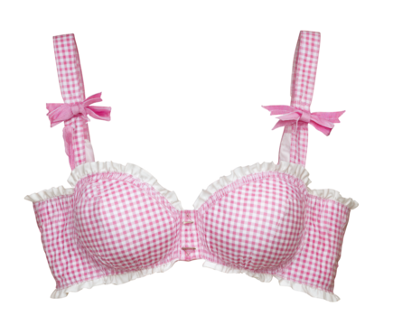 Pink Gingham Bra with White Ruffles and Pink Bows graphic design isolated on a transparent background