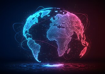Metaverse digital world cyber space 3D rendering background, neon colorful global world in cyber space, future energy power technology and internet connection concept