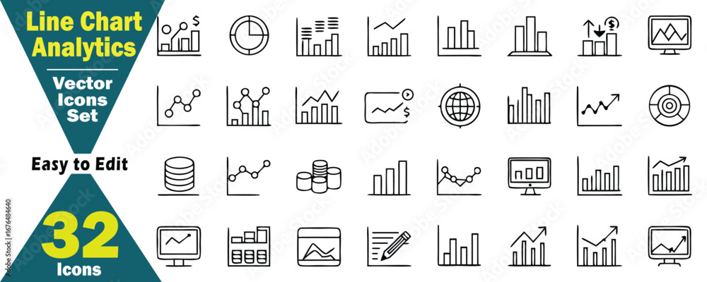 Aufkleber comprehensive set of line chart analytics and financial icons for business and data visualization