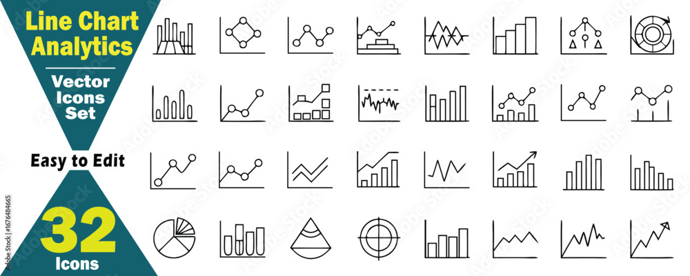 Aufkleber comprehensive set of line chart and graph icons for data analytics and business insights vector