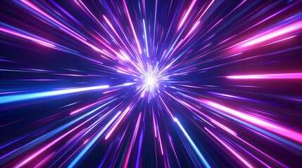 Radial motion effect. High speed light rays, zoom in motion blur effect, starburst dynamic lines and hyperspace jump. Vector abstract tunnel through space background 
