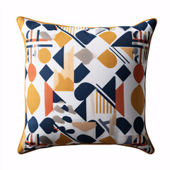 Modern patterned throw pillow isolated on white with detailed textile design.