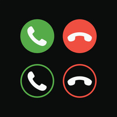 Phone call icons set with green accept button and red decline button for mobile communication, app interface, technology design.