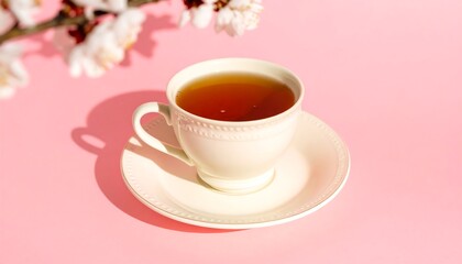 Delicate teacup with spring blossoms