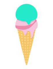 アイスクリーム　コーン　アイス　イラスト（ストロベリー　ミント）
