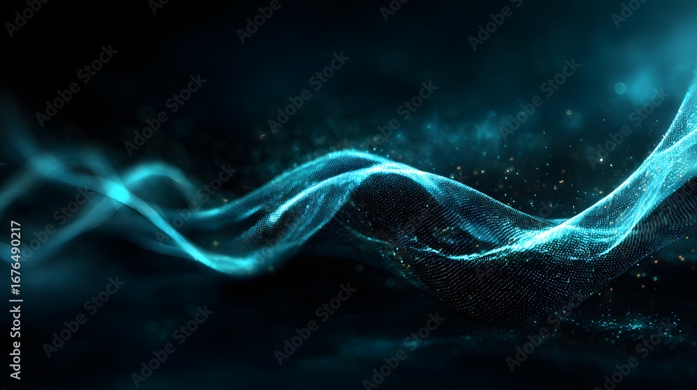 Aufkleber abstract digital design displays dynamic turquoise wave patterns against a dark backdrop, showcasing