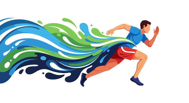 Running man dynamic motion water splash athletic figure fitness concept high quality professional