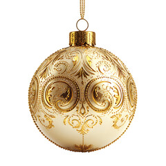 Elegant golden christmas ornament isolated on transparent background.