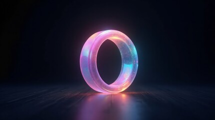Glowing iridescent ring on dark surface translucent