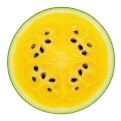 Bright yellow watermelon slice isolated on transparent background