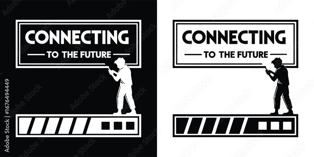 Aufkleber silhouette of a person connecting to the future with a loading bar, symbolizing progress and technol