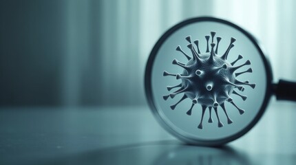 Microscopic virus examined through magnifying glass