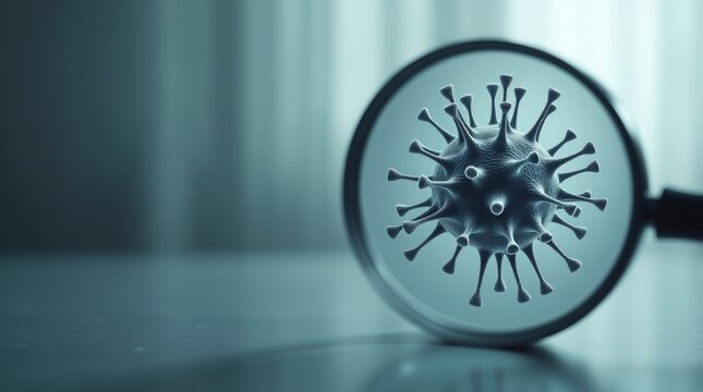 Microscopic virus examined through magnifying glass