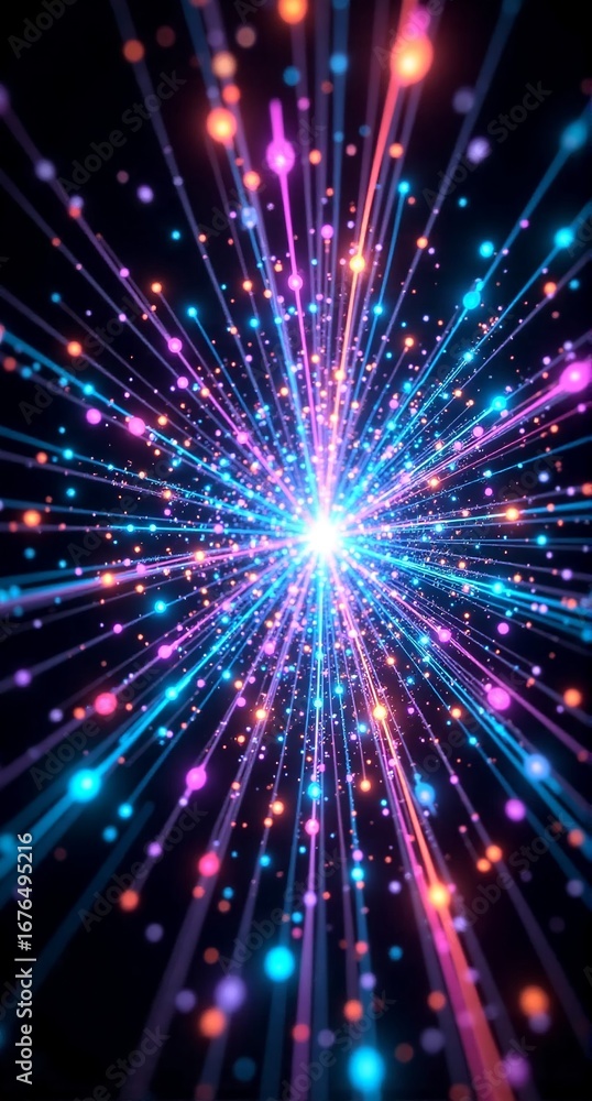 Poster illuminated lines burst forth from a brilliant central point, showcasing a vibrant display of light 