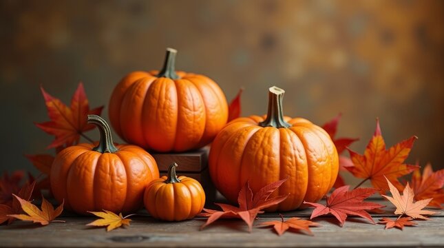Orange gourds and autumn leaves pumpkins fall