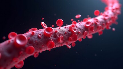 Red blood cells flowing through artery blood flow circulation