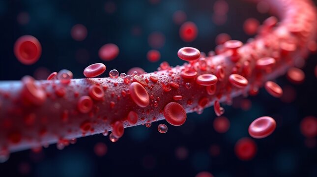 Red blood cells flowing through artery blood flow circulation - Powered by Adobe