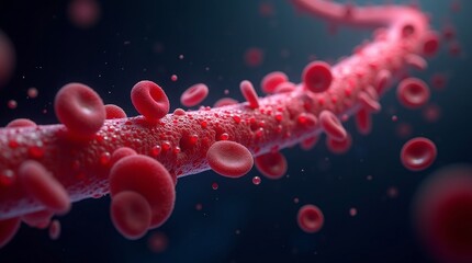 Red blood cells flowing through artery blood flow medical