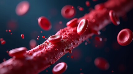 Red blood cells flowing through artery blood vessel