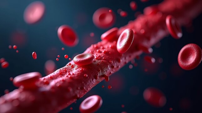 Red blood cells flowing through artery blood vessel - Powered by Adobe