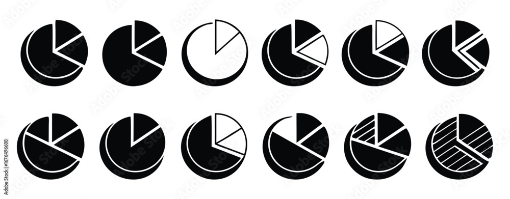 Aufkleber set of black and white pie chart icons illustrating data segmentation and proportions graph statisti