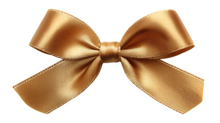 Elegant gold ribbon bow isolated on transparent background .