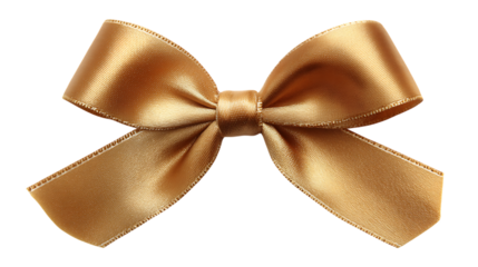 Elegant gold ribbon bow isolated on transparent background .