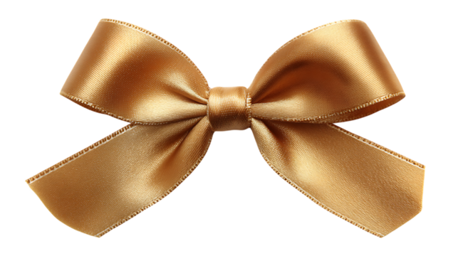 Elegant gold ribbon bow isolated on transparent background .