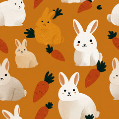 Fototapeta premium Flat Seamless Design of Rabbits with Carrot Motifs