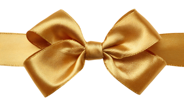 Elegant golden bow isolated on transparent background.
