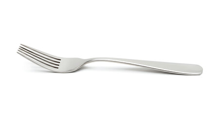 Classic silver dining fork with a polished finish and curved handle viewed from the side profile.