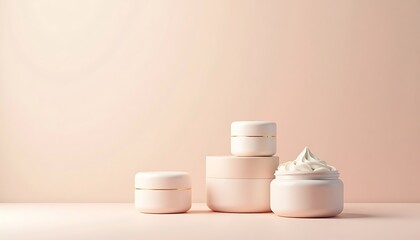 Pastel Cosmetic Jars with Cream on Peach Background for Beauty Products