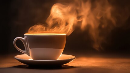 Fototapeta premium A cup of hot coffee with steam rising from it on a saucer
