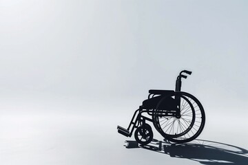 Obraz premium Silhouette of wheelchair shadow on plain white background, minimal conceptual mockup.