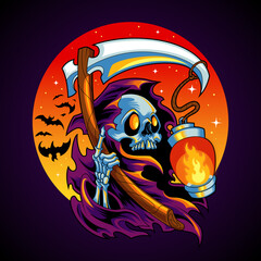 Grim reaper skull with lantern