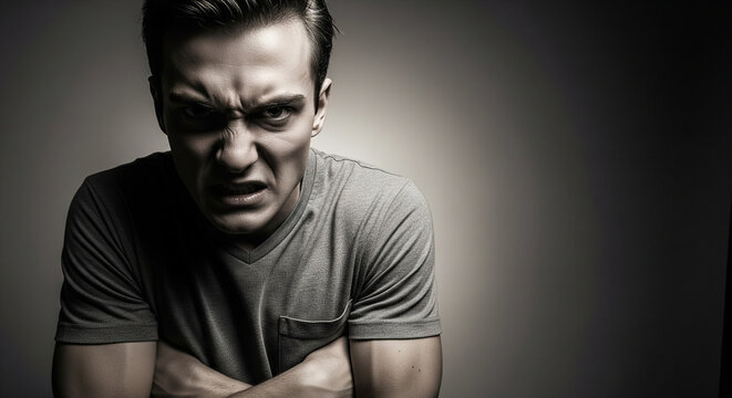 A visibly agitated man expresses intense frustration, portraying the raw emotion of anger and the internal struggle faced during moments of profound stress
