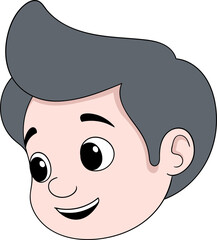 Cute Cartoon Boy Face with Black Hair
