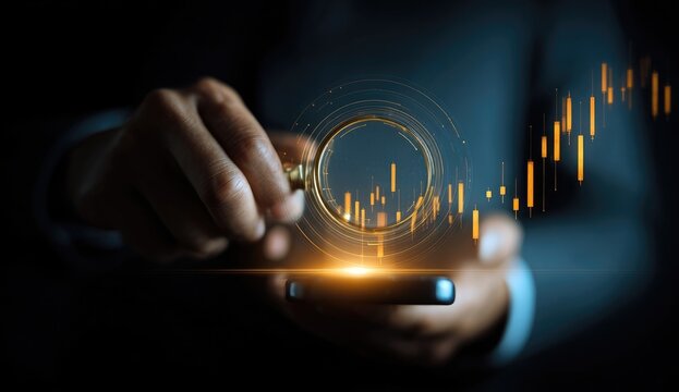 Close-up of hand examining stock chart on phone