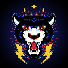 Tiger head in retro style cartoon