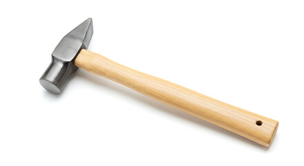 A classic cross-peen hammer featuring a polished steel head and a smooth light-colored wooden handle.