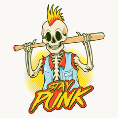 Skull punk half body cartoon