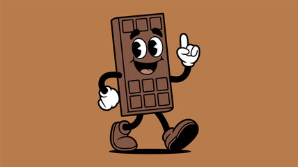 Retro cartoon chocolate bar character walking and pointing up © AdhirChandra