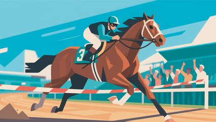 Excited Horse Race with Cheering Crowd Design Template Illustration