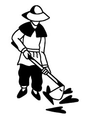 Farmer or gardener with a hoe, a vintage-style illustration.