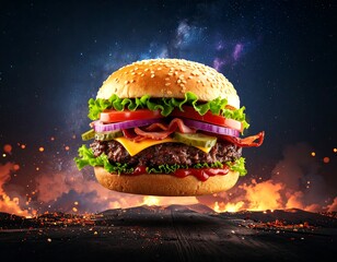 Delicious burger in the cosmos