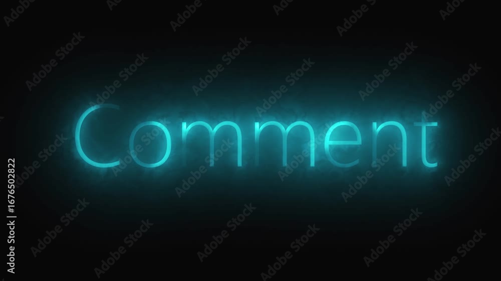 Aufkleber glowing teal neon comment sign animation text motion graphics digital art abstract background. anima