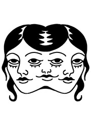 Vintage style abstract illustration of conjoined faces in black and white